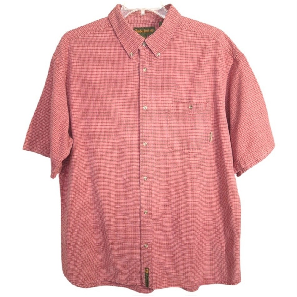 Timberland Men's Button-Down Shirt Plaid Copper Short Sleeves XXL 100% Cotton